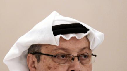 In this file photo taken on December 15, 2014, general manager of Alarab TV, Jamal Khashoggi, looks on during a press conference in the Bahraini capital Manama. - Jamal Khashoggi, a veteran Saudi journalist who has been critical towards the Saud...