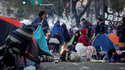 Social organizations protest against economic crisis demanding the declaration of the ''Food Emergency'' to the Government. Protesters hold a tent camp in downtown Buenos Aires, Argentina, on 12 September 2019. (Photo by Carol Smiljan/NurPhoto v...
