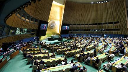 Photo taken on Sept. 13, 2022 shows the first plenary of the 77th session of the UN General Assembly at the UN headquarters in New York. The 77th session of the UN General Assembly opened on Tuesday, and UN Secretary-General Antonio Guterres cal...