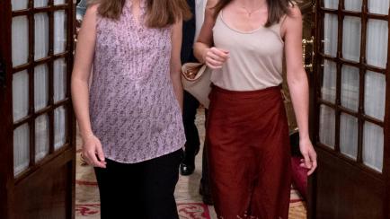 MADRID, SPAIN - JULY 14: The Minister of Social Rights and Agenda 2030, Ione Belarra (left), and the Minister of Equality, Irene Montero, leave the chamber after the approval of the Democratic Memory bill in an extraordinary session in the Congr...