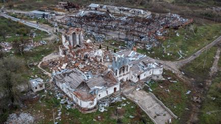 Monasterio en Donetsk destruido por los bombardeos.