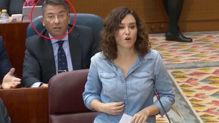 Un instante de la intervención de Díaz Ayuso en la Asamblea de Madrid.