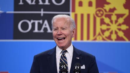MADRID, SPAIN - JUNE 30: US President Joe Biden holds his press conference at the NATO Summit on June 30, 2022 in Madrid, Spain. During the summit in Madrid, on June 30 NATO leaders will make the historic decision whether to increase the number ...