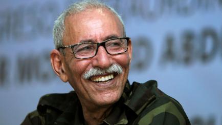  Brahim Ghali, new secretary general of Polisario Front and president of the Sahrawi Arab Democratic Republic (SADR), reacts during an extraordinary congress at the Sahrawi refugee camp of Dakhla, southeast of the Algerian city of Tindouf, July ...