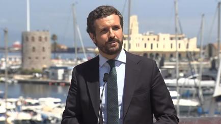 Pablo Casado, durante la rueda de prensa en su visita a Ceuta