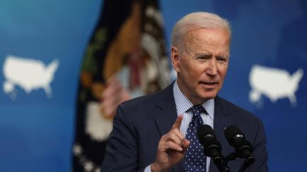 WASHINGTON, DC - JUNE 02: U.S. President Joe Biden speaks during an event in the South Court Auditorium of the White House June 2, 2021 in Washington, DC. President Biden spoke on the COVID-19 response and the vaccination program announcing new ...