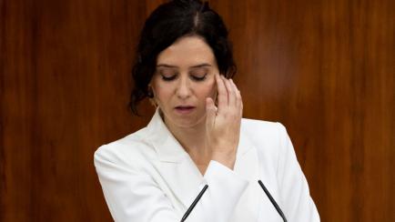 La presidente de la Comunidad de Madrid, Isabel Díaz Ayuso, este jueves durante su discurso en la Asamblea regional.