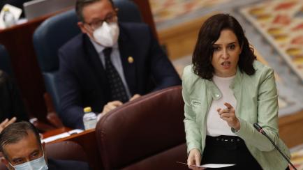 La presidenta de la Comunidad de Madrid, Isabel Díaz Ayuso, este jueves, en la Asamblea de Madrid.