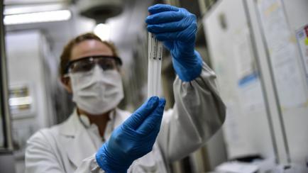 BUENOS AIRES, ARGENTINA - APRIL 28: Biochemist Daniela Beatriz Ori manipulates swab samples to make a real time polymerase chain reaction (RT-PCR) analysis for COVID-19 testing at the biochemistry lab of Central Navy Hospital Dr. Pedro Malloon A...