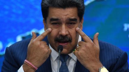Venezuelan President Nicolas Maduro speaks during a press conference with international media correspondents at the Miraflores Presidential Palace in Caracas, on August 16, 2021. - Maduro announced that he will propose the "opening of direct dia...