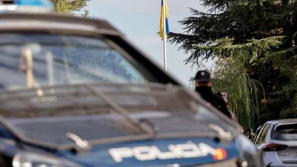 Cordón policial en la embajada ucraniana en Madrid