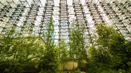 El radar DUMA en la estación de Chernobyl conocido como "pájaro carpintero".
