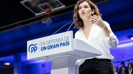 MADRID, SPAIN - NOVEMBER 26: The president of the Community of Madrid, Isabel Diaz Ayuso, speaks at an event 'In defense of a great country', at the Ramiro de Maeztu Institute, on 26 November, 2022 in Madrid, Spain. This event is the second in t...