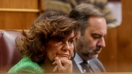 MADRID, SPAIN - DECEMBER 22: The president of the Equality Commission in the Congress of Deputies and former vice-president of the Government, Carmen Calvo, during the plenary session in the Congress of Deputies, on 22 December, 2022 in Madrid, ...