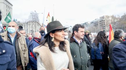 MADRID SPAIN, SPAIN - JANUARY 23: The president of Vox Madrid, Rocio Monasterio, participates in a mobilization in defense of the countryside and the rural world and the future Animal Protection Law, in Madrid, on 23 January, 2022 in Madrid, Spa...