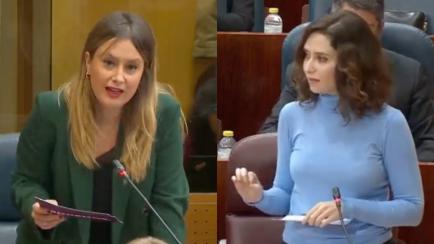 Alejandra Jacinto (Podemos) e Isabel Díaz Ayuso (PP) en la Asamblea de Madrid