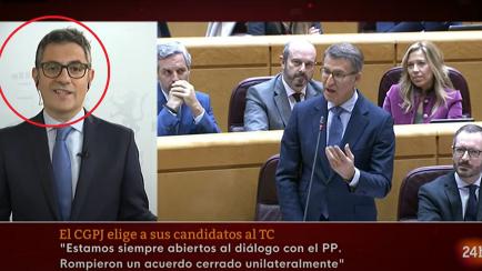 Instante en el que preguntan a Bolaños sobre la petición del PP de que Sánchez pida perdón a los jueces.