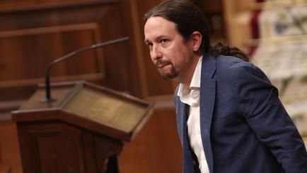 MADRID, SPAIN - JUNE 10: The second vicepresident of the Government, Pablo Iglesias, is during a plenary session at the Congress to discuss on the Vital Minimum Income approved by the Government, on June 10, 2020 in Madrid, Spain. (Photo by EURO...