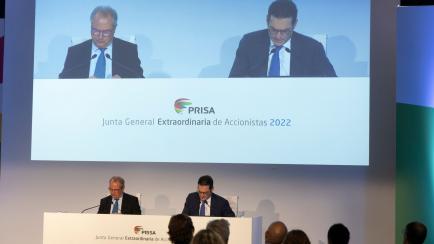 Madrid, 7 de septiembre de 2022. Junta Extraordinaria de Accionistas del Grupo Prisa, celebrada en la sala de encuentros de EL PAÍS. Intervienen Joseph Oughourlian, presidente del Consejo de Administración, y Pablo Jiménez d...