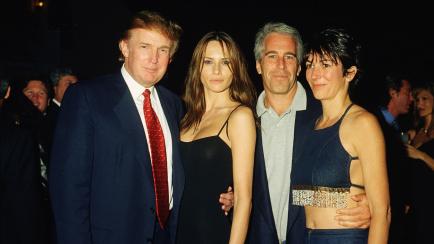 From left, American real estate developer Donald Trump and his girlfriend (and future wife), former model Melania Knauss, financier (and future convicted sex offender) Jeffrey Epstein, and British socialite Ghislaine Maxwell pose together at the...