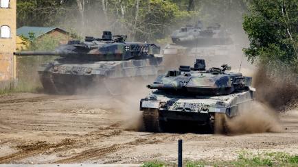 Ejercicio militar en Munster (Alemania) con tanques Leopard de la novena brigada del Ejército alemán.