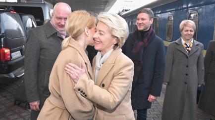Ursula von der Layen, a su llegada a Kiev, esta mañana.