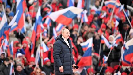 Vladimir Putin, el pasado 18 de marzo, durante un concierto por el octavo aniversario de la anexión de Crimea, en el Luzhniki Stadium de Moscú.
