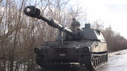 Un tanque en el óblast de Donetsk, Ucrania.