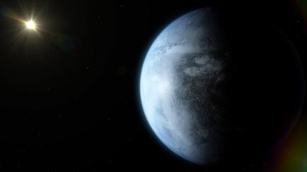 Representación artística de una imagen de alta resolución de un planeta de tamaño terrestre en el rango frío de la zona habitable de una enana M cercana