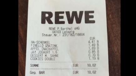El ticket de lo que compró con 10 euros en un supermercado alemán.