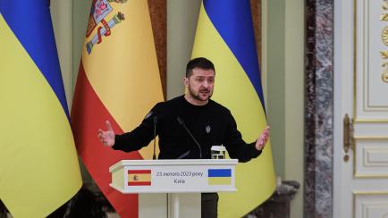 Zelenski durante la visita de Pedro Sánchez a Kiev