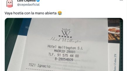 El tuit de Luis Cepeda con el ticket de la consumición.