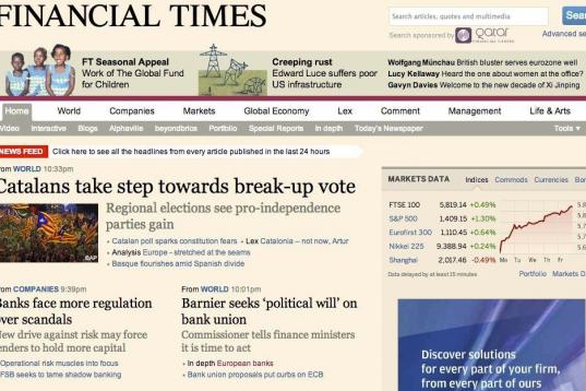El Financial Times, la biblia económica de la Unión Europea, lleva las elecciones a la apertura de su portada digital (también figura en la impresa). El titular es claro: "Los catalanes dan un paso hacia el voto de la ruptura", en referencia ...