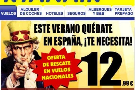 Una de las campañas publicitarias  más inconvenientes de Ryanair: una promoción en su web de vuelos a España denominada "oferta de rescate en vuelos nacionales". Con el eslógan "Este verano, quédate en España ¡te necesita!" y el conocido...