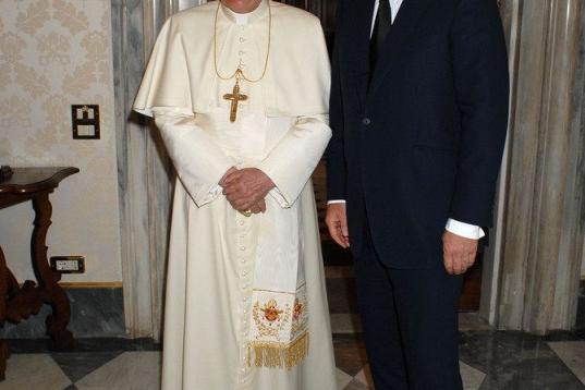 VATICAN CITY - JUNE 23: Pope Benedict XVI  meets outgoing Prime Minister Tony Blair in a private audience at his  library,  on June 23, 2007  in Vatican City. (Photo by L'Osservatore Romano Vatican Pool/Getty Images) 