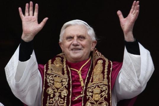 Germany's Joseph Ratzinger, the new Pope Benedict XVI, appears at the window of St Peter's Basilica's main balcony after being elected the 265th pope of the Roman Catholic Church 19 April 2005 at the Vatican City. AFP PHOTO THOMAS COEX (Photo cr...