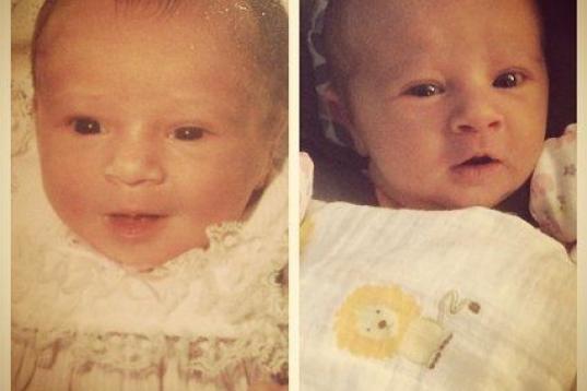 Mi hija y yo, ambas fotografiadas a dos días del nacimiento. Yo soy la de la izquierda y ella la de la derecha.
