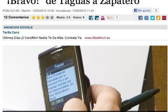 El mensaje recibido por José Luis Rodríguez Zapatero cuando era presidente y que le envió David Taguas alcanzaba cotas muy altas en el arte de hacerle la rosca al jefe. Cazado por el fotógrafo de Público Edu Parra.

