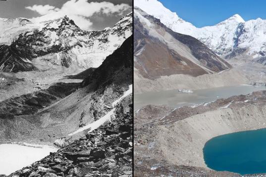 A la izquierda, el glaciar en 1956. A la derecha, en 2007.