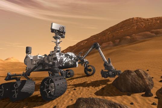 Imagen artística de Curiosity, el cual explorará el suelo de Marte. La misión comenzará el sábado 26 de noviembre de 2011 cuando la NASA lance al espacio el cohete no tripulado Atlas V que llevará a Curiosity al planeta rojo. (Foto AP/NASA...