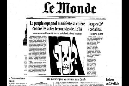 Portada de Le Monde del 15 de julio, dos días después del asesinato de Miguel Ángel Blanco. 