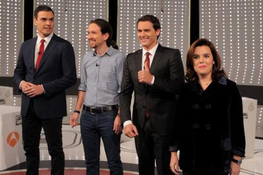 Pedro Sánchez, Pablo Iglesias, Albert Rivera y Soraya Sáenz de Santamaría, en el debate de Atresmedia.