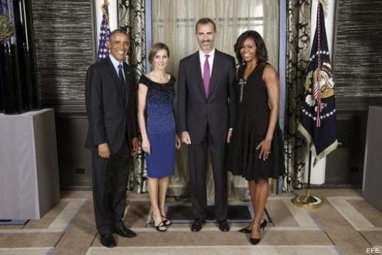 Los reyes en el hotel Waldorf Astoria de Nueva York junto al presidente de Estados Unidos Barack Obama y su esposa Michelle.