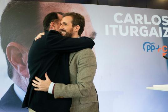 Pablo Casado el 7 de marzo, durante el acto de presentación de Carlos Itugrgaiz, candidato del PP y Cs a las elecciones vascas.