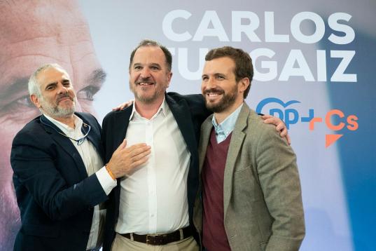 Pablo Casado el 7 de marzo, durante el acto de presentación de Carlos Itugrgaiz, candidato del PP y Cs a las elecciones vascas.