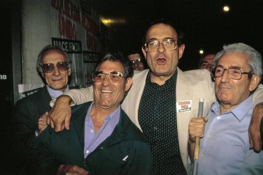 Ramón Tamames y Marcelino Camacho durante una campaña electoral.