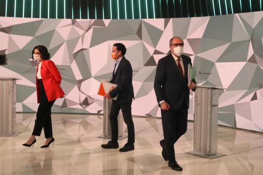 Isabel Díaz Ayuso, Edmundo Bal y Ángel Gabilondo, tras el debate electoral. 
