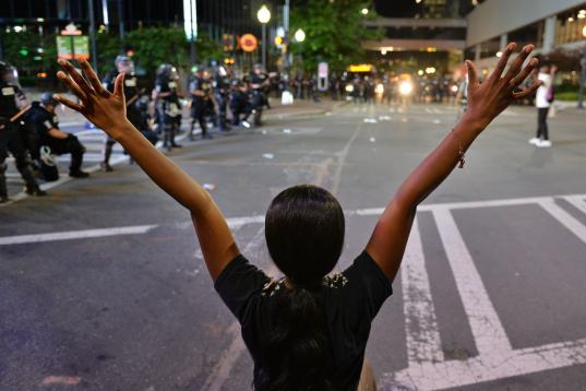 CHARLOTTE, USA - MAY 31:  Following the death of George Floyd in Minneapolis, protest in downtown Charlotte turn violent in NC, United States on May 31, 2020 (Photo by Peter Zay/Anadolu Agency via Getty Images)