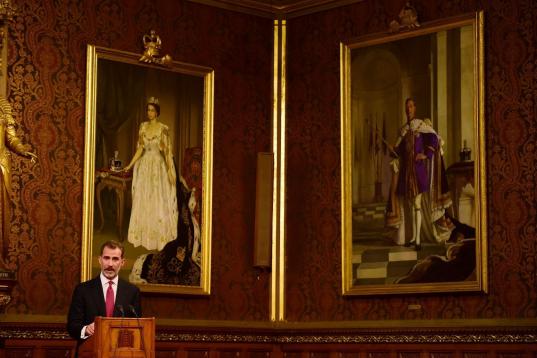 El rey Felipe VI pronuncia su discurso en el Palacio de Westminster, en el centro de Londres.