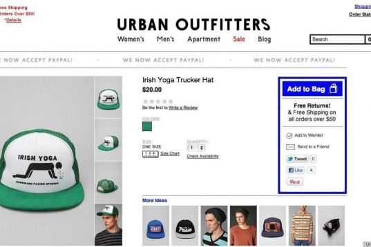 Por sorprendente que parezca, los artículos del día de St. Patrick no han sido retirados de las estanterías, aunque esta gorra indignó al pueblo irlandés. 

(Urban Outfitters)
